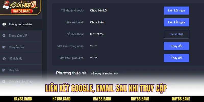 Liên kết Google, email sau khi truy cập